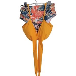 Women's 2 Piece Swimsuit XL Yellow Orange Green Floral High Waist Bikini